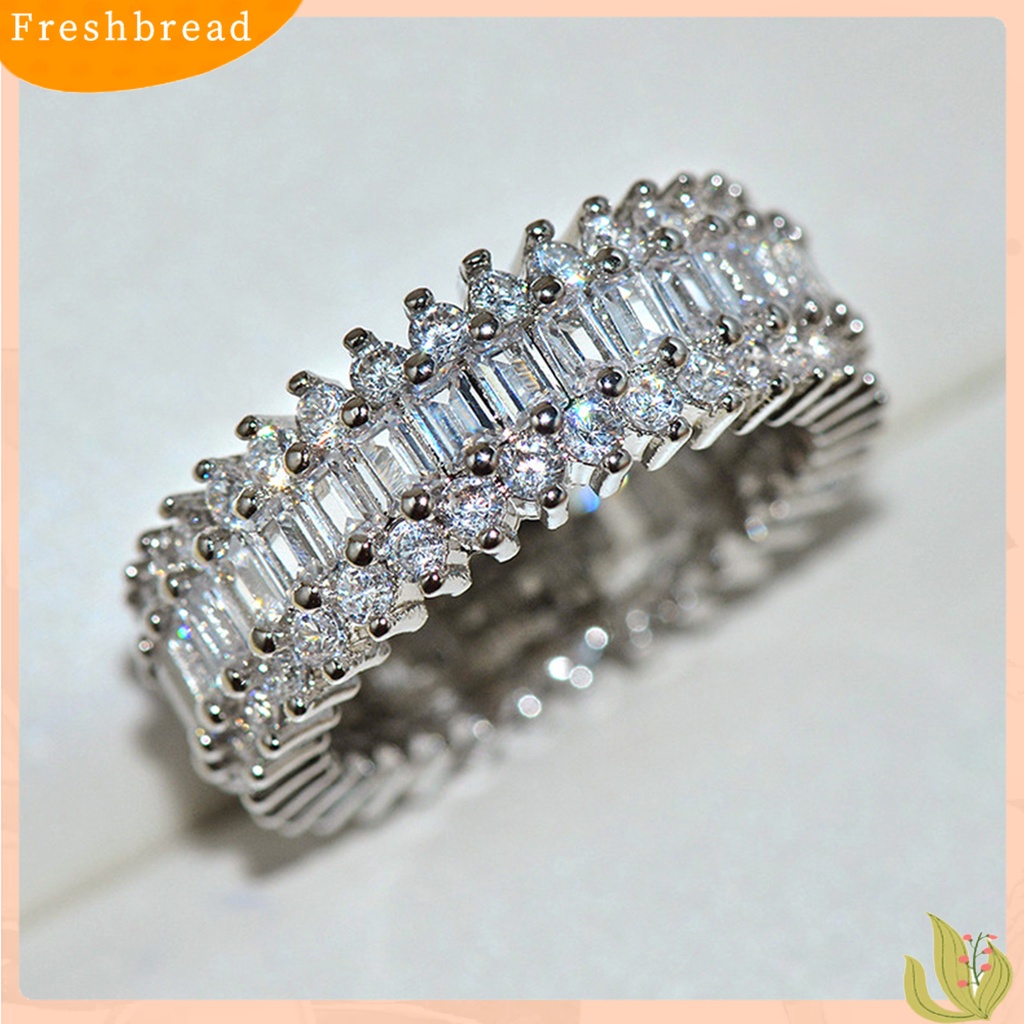 &lt; Freshbread &gt; Wanita Kreatif Berkilau Cubic Zirconia Bertatahkan Pita Lebar Cincin Perhiasan Hadiah