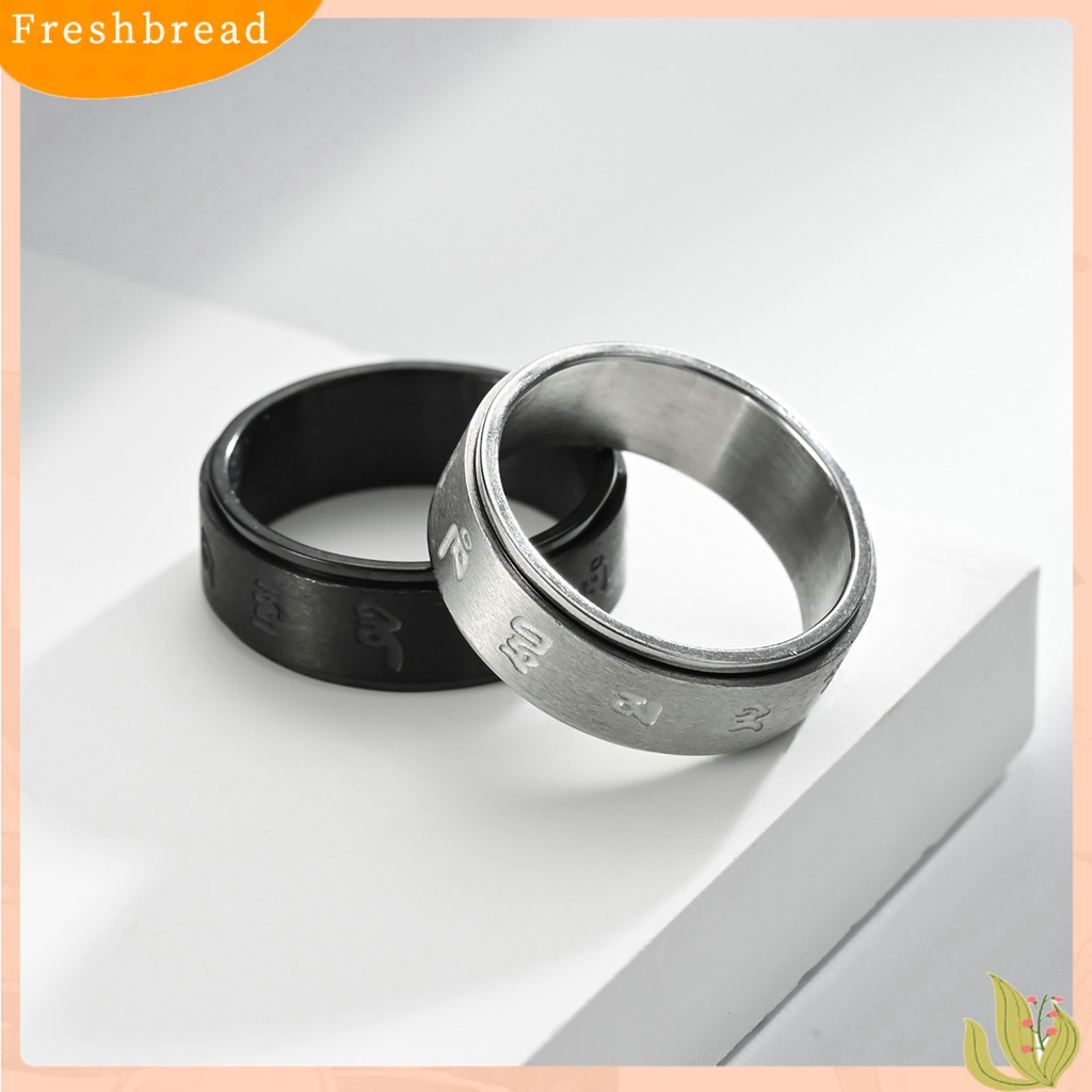 &lt; Freshbread &gt; Cincin Pasangan Retro Dapat Diputar Stainless Steel Terukir Dipoles Stress Relief Kasual Wanita Pria Jari Cincin Fashion Perhiasan