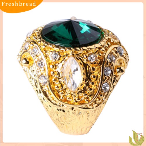 &lt; Freshbread &gt; Pria Vintage Mewah Mahkota Resin Besar Perhiasan Cincin Alloy Lapis Emas Ukuran 7-10