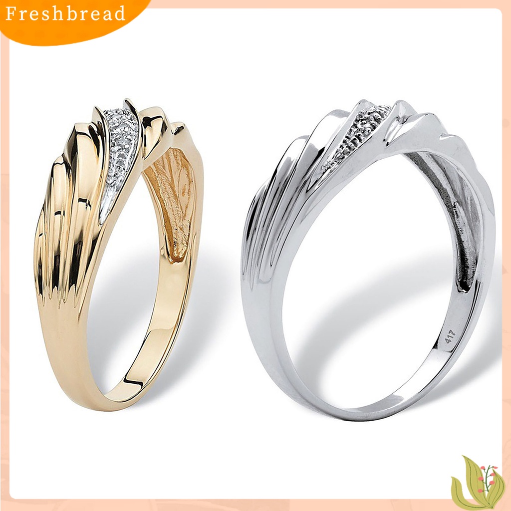 &lt; Freshbread &gt; Two-tone Indah Pernikahan Band Permukaan Halus Memutar Berlian Imitasi Wanita Cincin Pesona Perhiasan