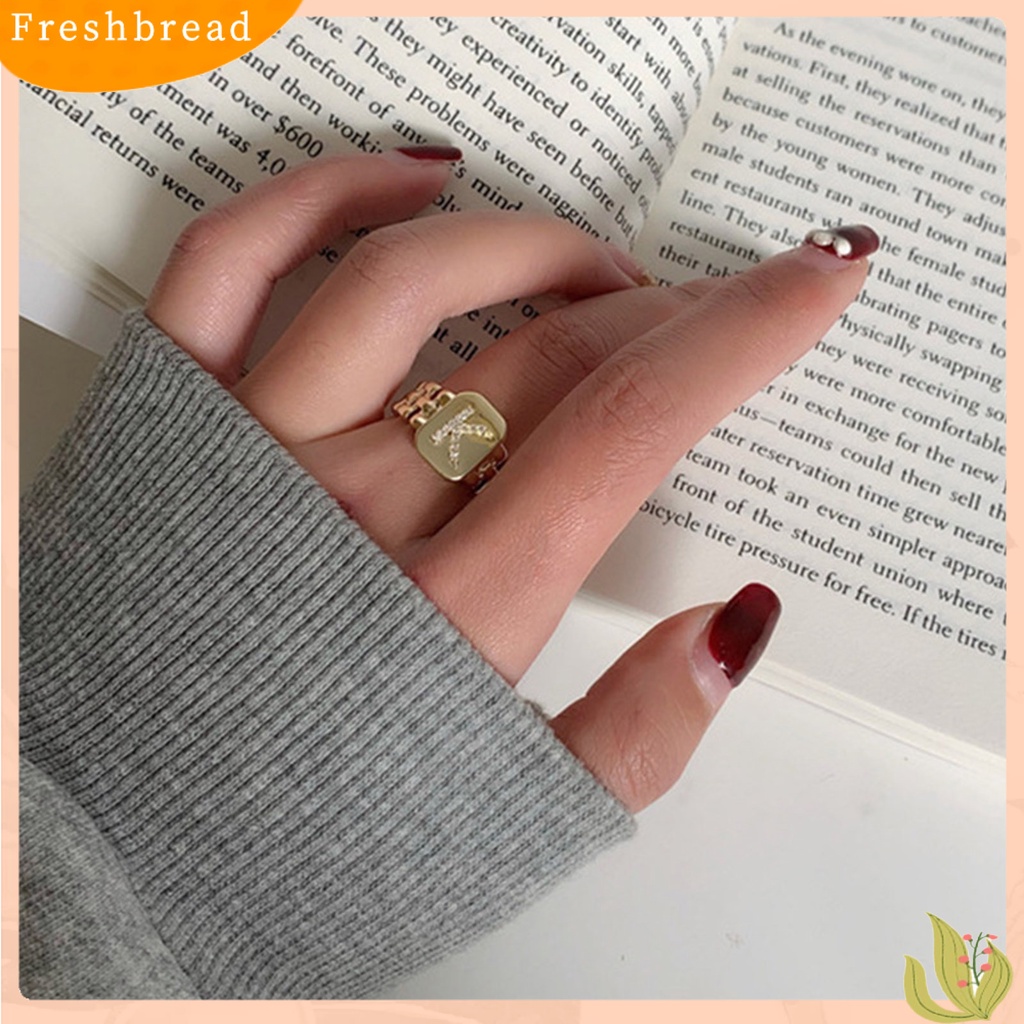 &lt; Freshbread &gt; Cincin Unisex Lebar Bukaan Dapat Disesuaikan Berlian Imitasi 26huruf Jari Cincin Perhiasan Aksesoris