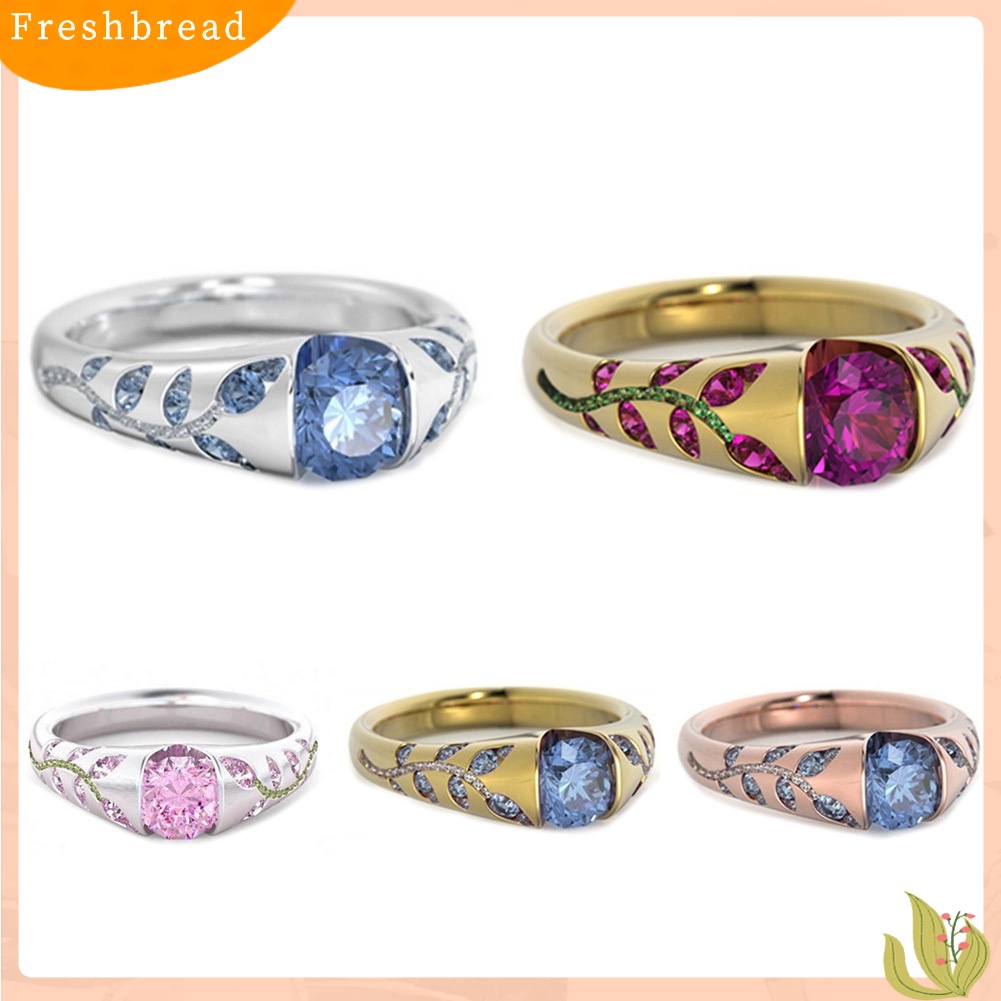 &lt; Freshbread &gt; Wanita Fashion Daun Imitasi Safir Berlian Imitasi Bertatahkan Jari Cincin Club Perhiasan Hadiah