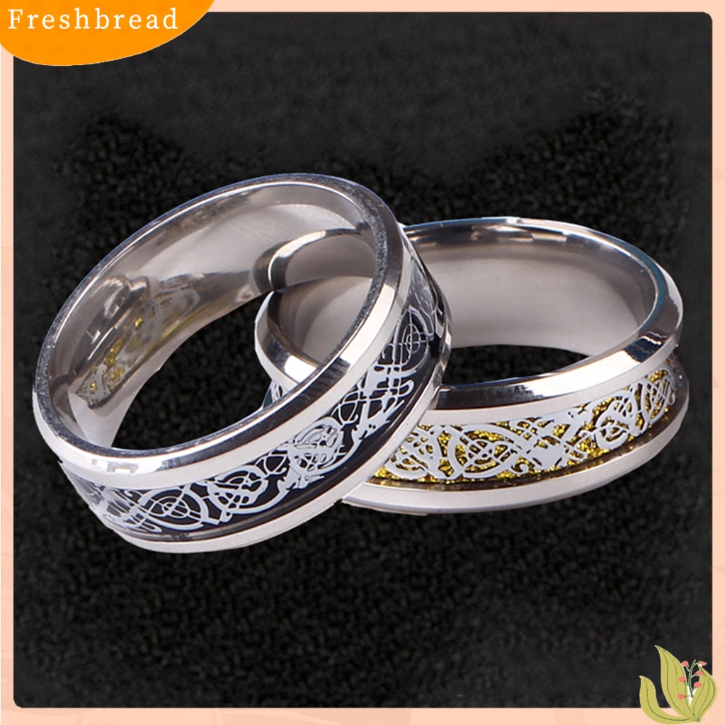 &lt; Freshbread &gt; Unisex Pola Naga Berlian Imitasi Cincin Baja Titanium Pertunangan Perhiasan Hadiah