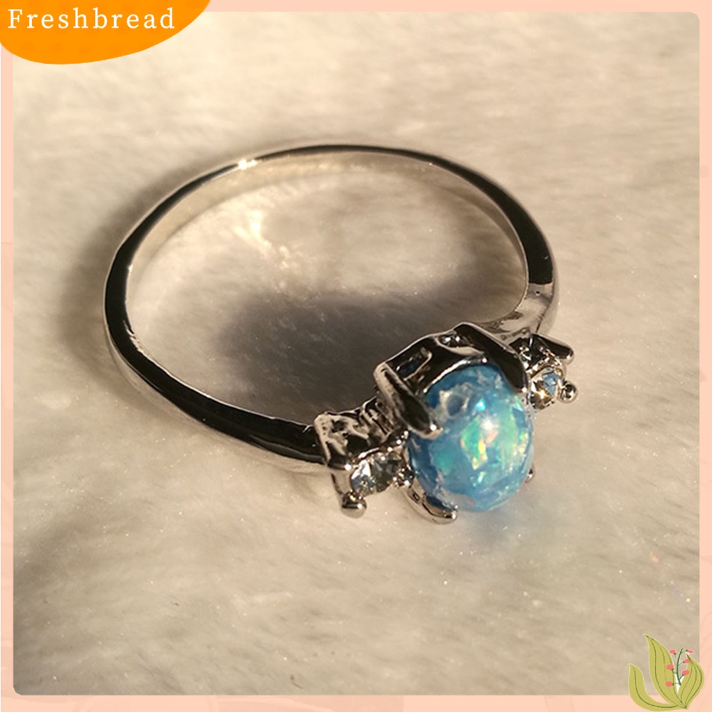 &lt; Freshbread &gt; Hias Berlian Imitasi Elegan Lady Cincin Oval Potong Warna-Warni Faux Permata Jari Cincin Perhiasan Aksesori