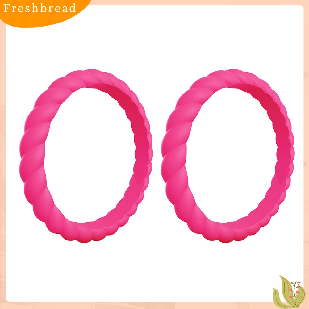 &lt; Freshbread &gt; 2Pcs Braided Twist Pattern Silikon Wanita Cincin Pernikahan Band Pesta Aksesori Hadiah