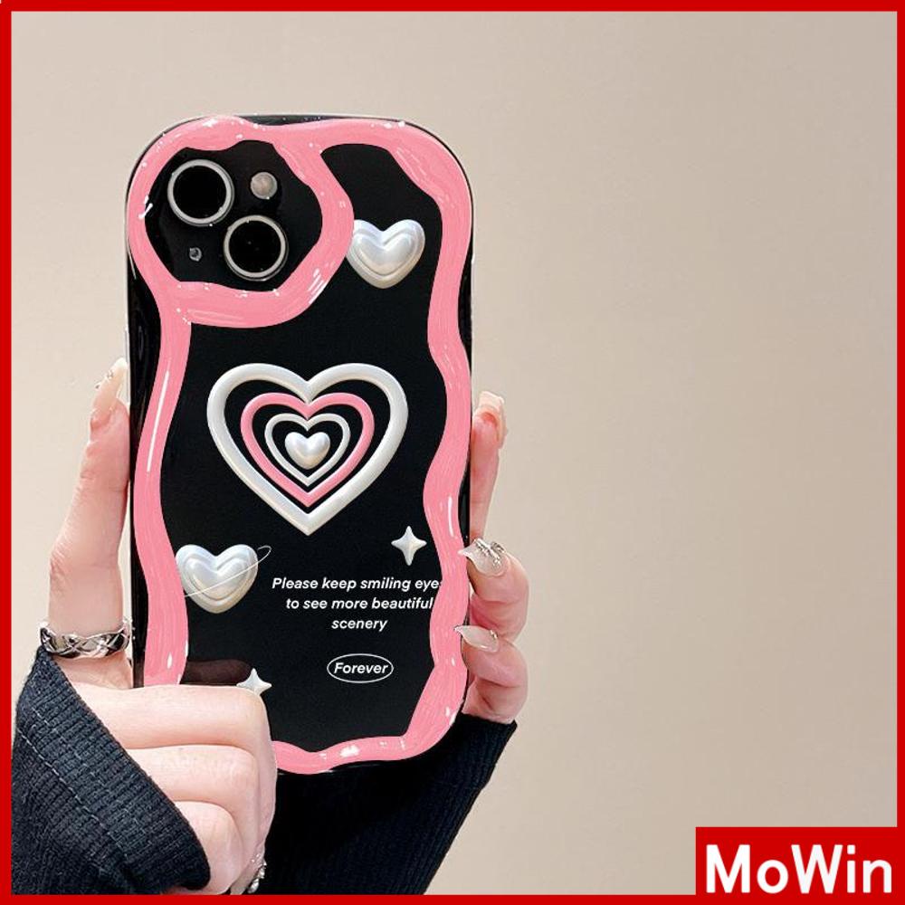 For iPhone 14 Pro Max iPhone Case 3D Curved Edge Wave TPU Airbag Shockproof Camera Cover Glossy Black Heart Shape Compatible with iPhone 13 Pro max 12 Pro Max 11 xr xs max 7Plus
