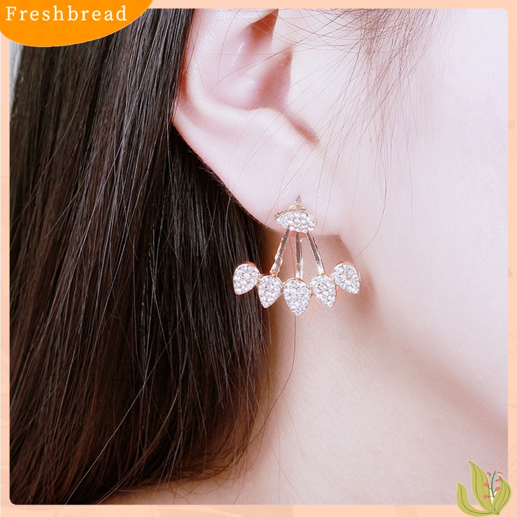 &lt; Freshbread &gt; 1pasang Tindik Menawan Wanita Anting Depan Belakang Gantung Jenis Tetesan Air Berlian Imitasi Telinga Studs Perhiasan Aksesori