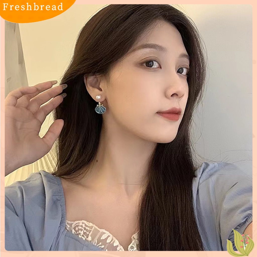 &lt; Freshbread &gt; 1pasang Anting Wanita Minimalis Desain Unik Ringan Mewah Elegan Temperamen Pakaian Sehari-Hari Paduan Mutiara Imitasi Kerang Menjuntai Anting-Anting Aksesoris Pesta