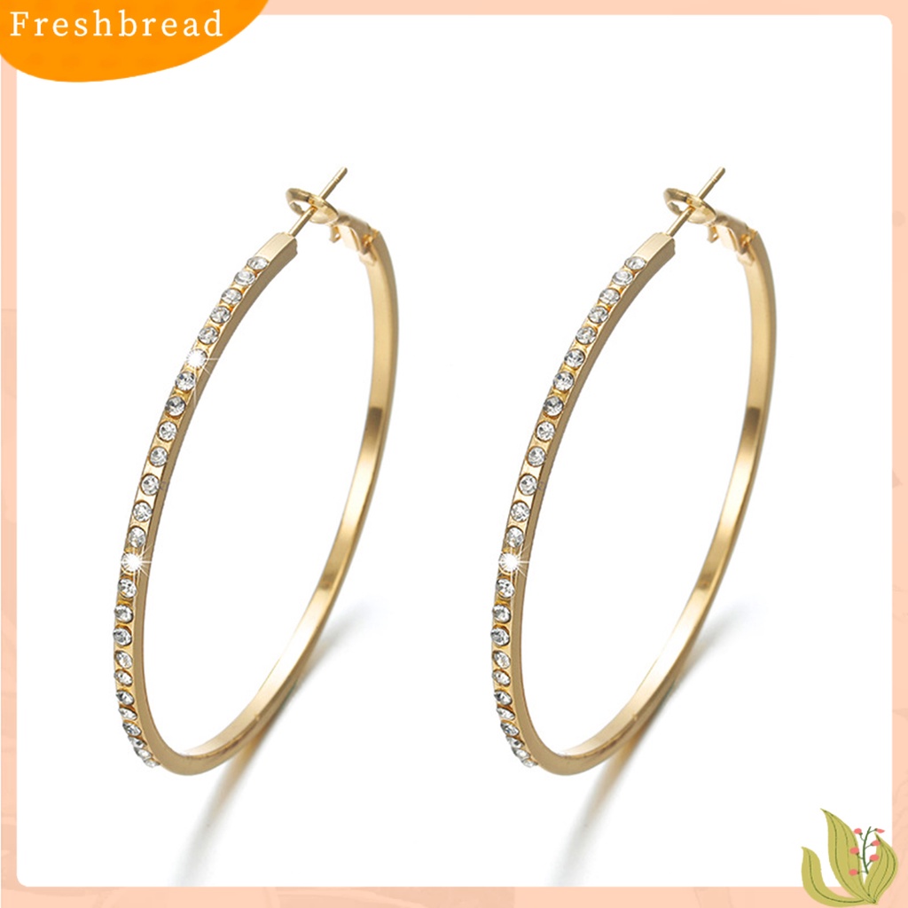 &lt; Freshbread &gt; 1pasang Anting Lady Hoop Berlian Imitasi Bulat Ringan Berkilau Wanita Earrings Untuk Belanja