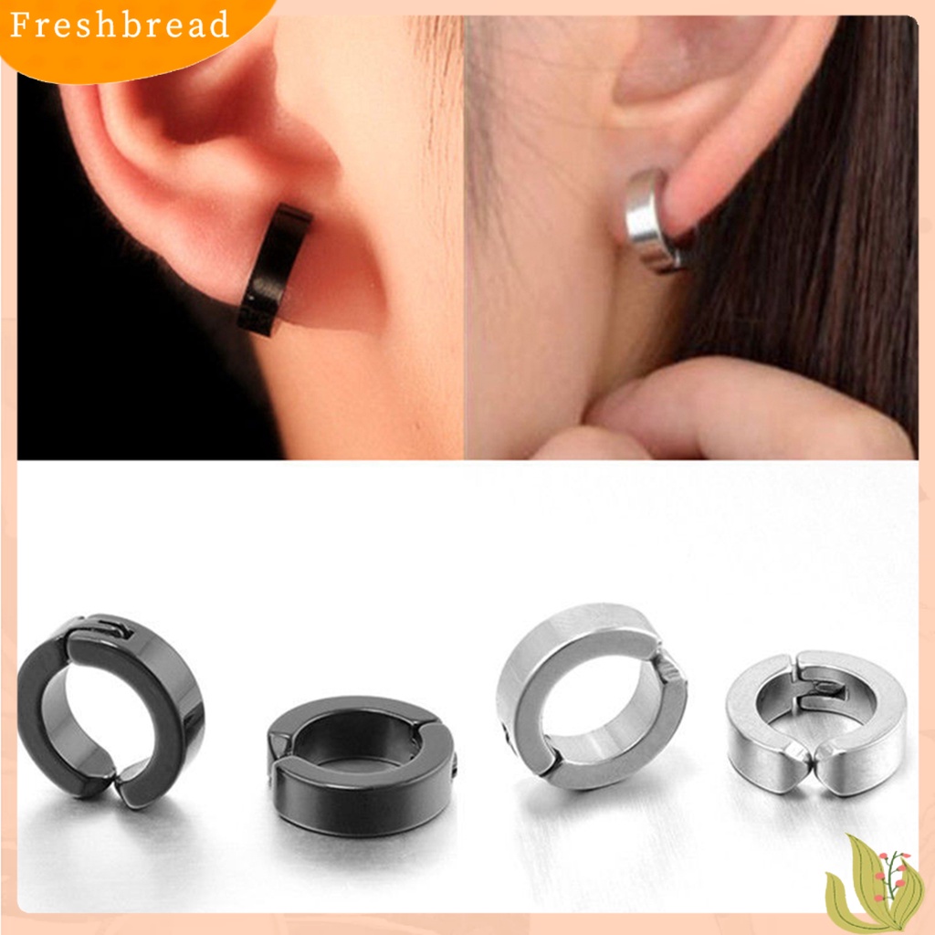 &lt; Freshbread &gt; Klip Manset Telinga Keren Anti Karat Stainless Steel Gaya Punk Anting Lingkaran Bulat Perhiasan Pria Untuk Pesta