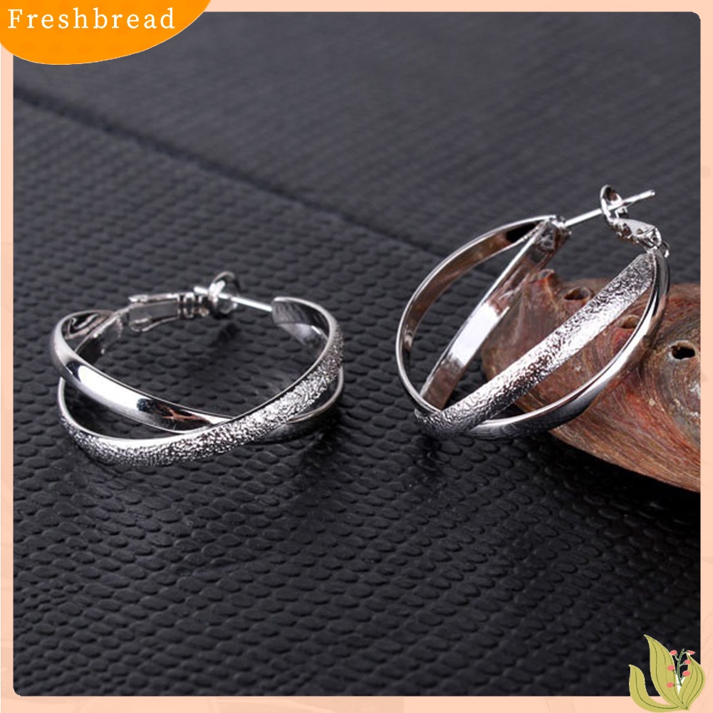 &lt; Freshbread &gt; Wanita Vintage Berongga Geometris Salib Klip Hoop Anting Lingkaran Perhiasan Hadiah