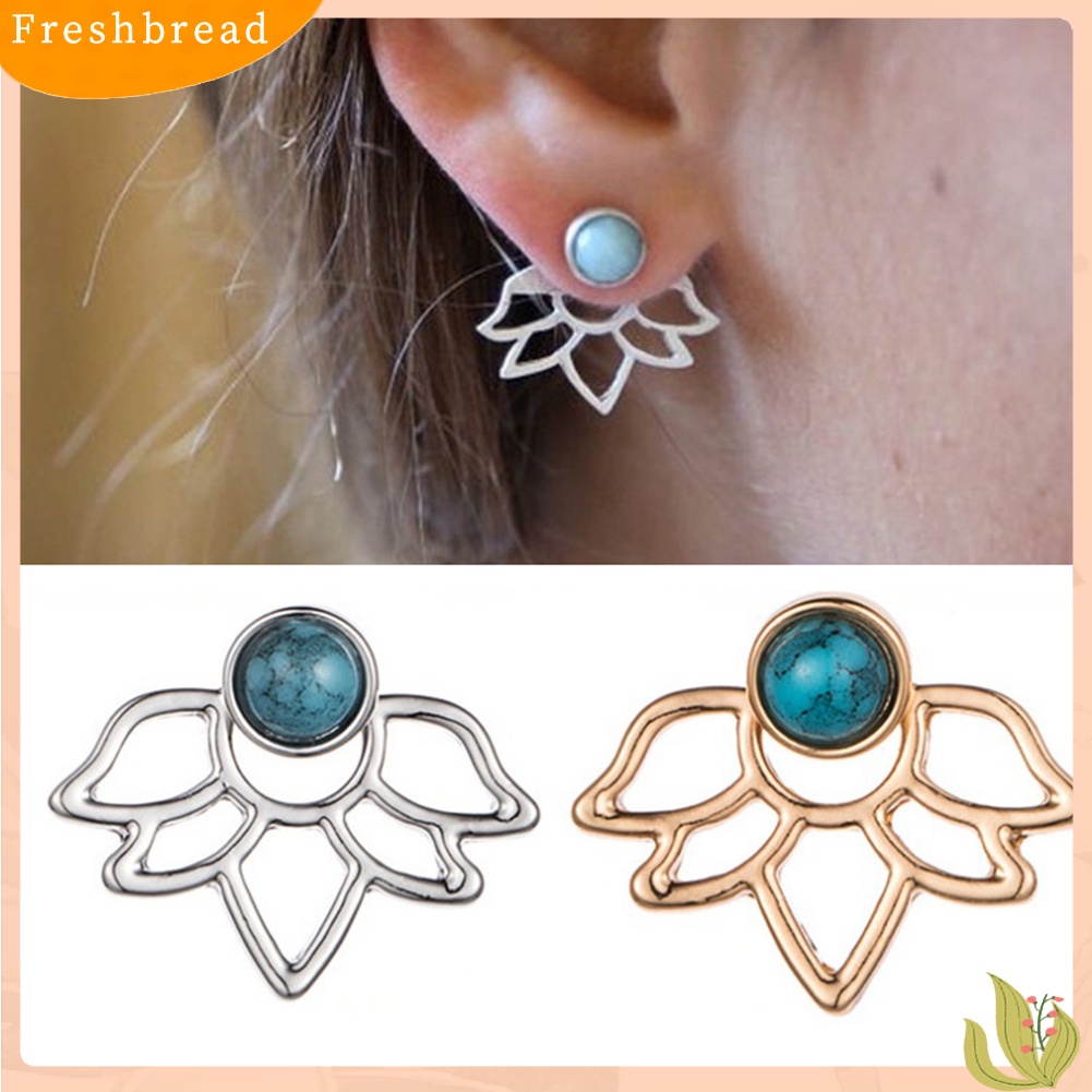 &lt; Freshbread &gt; Boho Berongga Lotus Bunga Bead Ear Stud Earrings Jaket Telinga Wanita Gadis Perhiasan