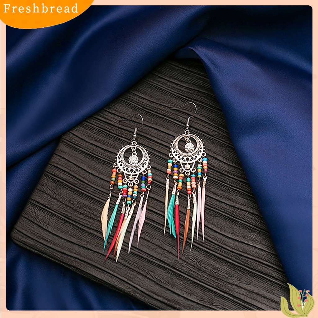 &lt; Freshbread &gt; Anting Retro Manik-Manik Resin Romantis Bohemian Bulu Rumbai Fringe Earrings Untuk Wanita