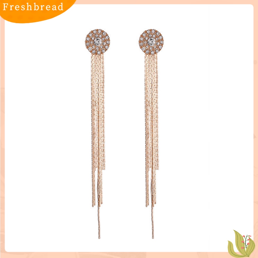 &lt; Freshbread &gt; 1pasang Anting Wanita Kristal Imitasi Bersinar Rumbai Electroplating Lurus Gantung Berdandan Aksesori Panjang Rumbai Menjuntai Anting Gantung Perlengkapan Kostum