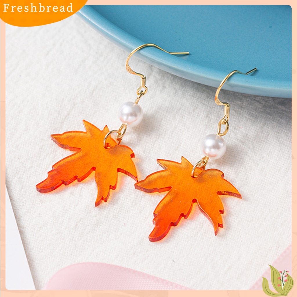 &lt; Freshbread &gt; 1pasang Mutiara Imitasi Dekorasi Drop Anting Rantai Rumbai Orange Sederhana Maple Daun Kait Anting Perhiasan Hadiah