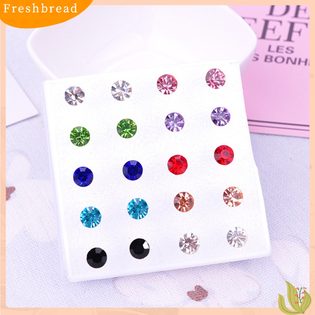 &lt; Freshbread &gt; 20pasang Wanita Ear Studs Set Shiny Cubic Zirconia Indah Ringkas Bersinar Multi-Warna Hias Stainless Tidak Bahaya Zirconia Women Earrings Set Untuk Pakaian Sehari-Hari