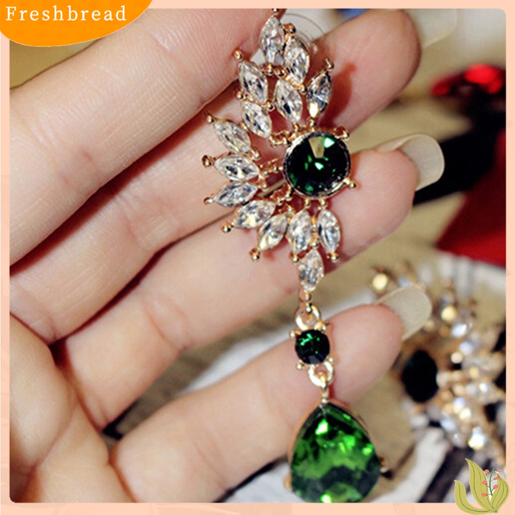 &lt; Freshbread &gt; Wanita Bentuk Sayap Berlian Imitasi Panjang Menjuntai Studs Drop Earrings Perhiasan Charm