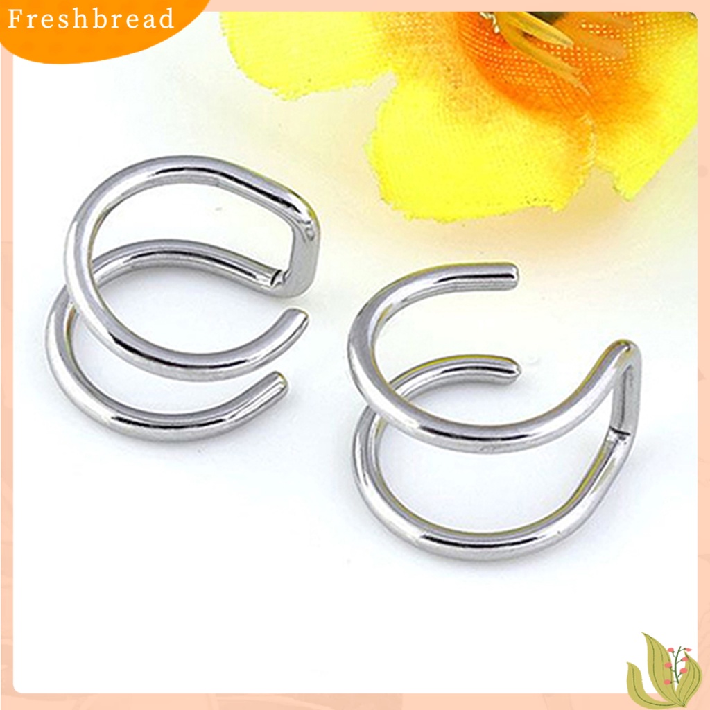 &lt; Freshbread &gt; Ear Clip Cuff Keren Non Piercing Anting Tulang Rawan Palsu Stainless Steel 2baris Untuk Bar