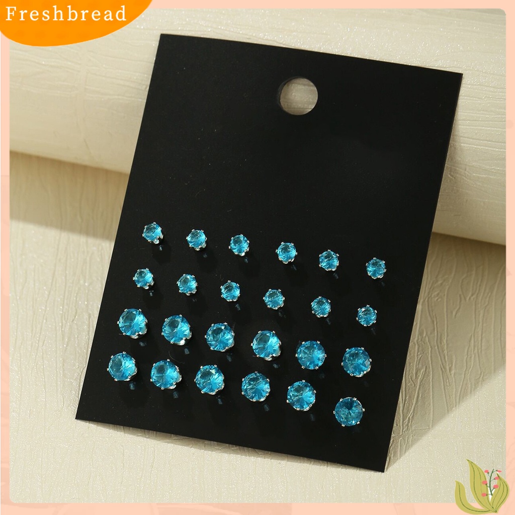 &lt; Freshbread &gt; 12pasang Anting Tusuk Wanita Perhiasan Berlian Imitasi Mengkilap Gaya Korea Geometri Ear Studs Untuk Prom