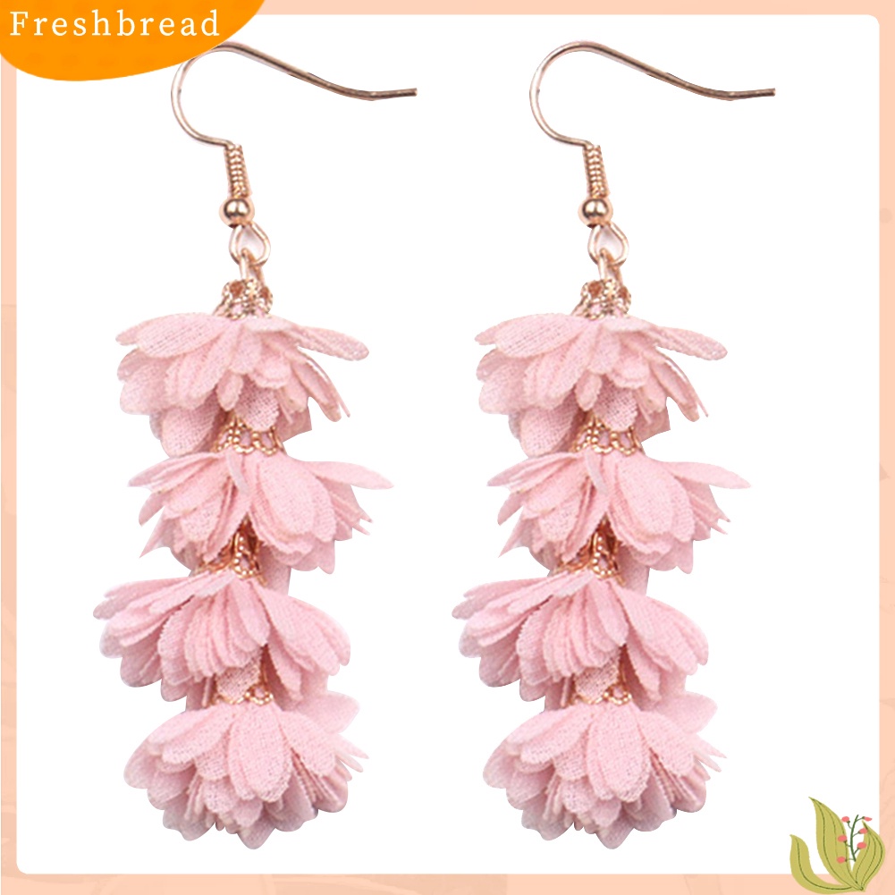 &lt; Freshbread &gt; Boho Pesta Wanita Kain Bunga Rumbai Panjang Menjuntai Drop Hook Anting Perhiasan