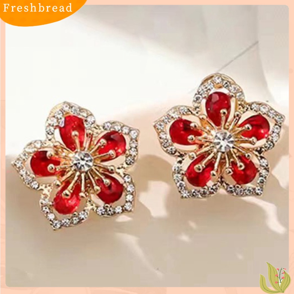 < Freshbread > 1pasang Anting Stud Glitter Tahan Lama Alloy Wanita Menawan Bunga Stud Ear Ring Untuk Pesta