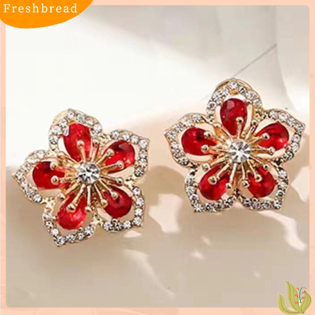 &lt; Freshbread &gt; 1pasang Anting Stud Glitter Tahan Lama Alloy Wanita Menawan Bunga Stud Ear Ring Untuk Pesta