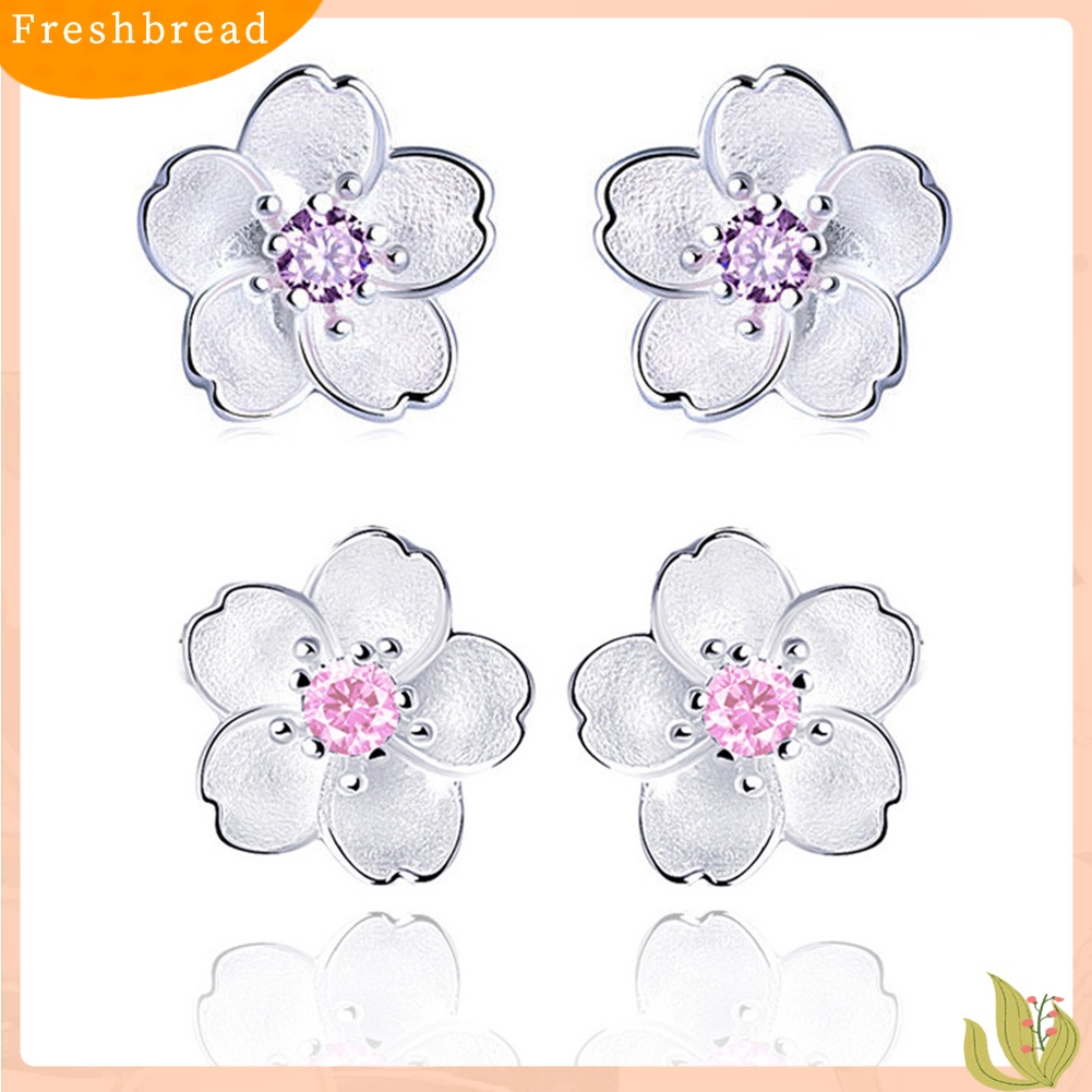 &lt; Freshbread &gt; Bunga Sakura Flower Stud Earrings Wanita Elegan Perhiasan Perjamuan Pesta Hadiah