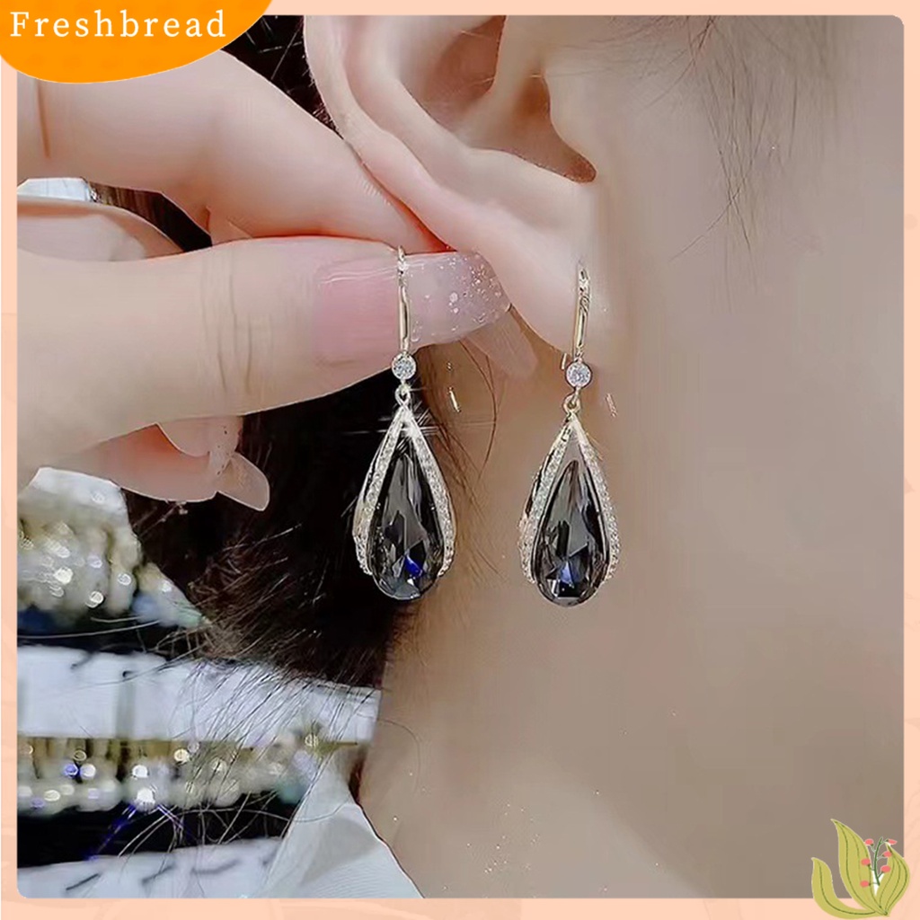 &lt; Freshbread &gt; 1pasang Anting Kait Kelas Tinggi Temperamen Elegan Berlian Imitasi Hadiah Imitasi Kristal Ungu Imitasi Tetesan Air Menjuntai Anting-Anting Perhiasan Fashion