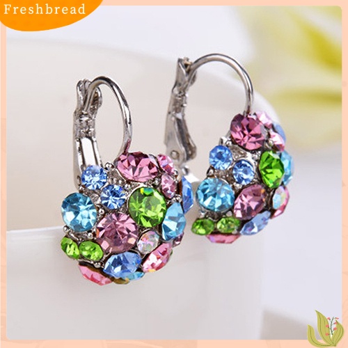 &lt; Freshbread &gt; Wanita Colorful Cubic Zirconia Ball Eardrop Leverback Earrings Perhiasan Pesta