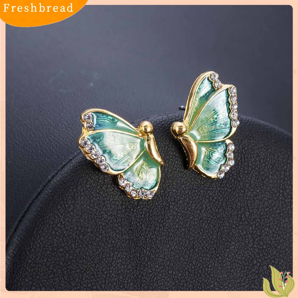 &lt; Freshbread &gt; Fashion Wanita Warna-Warni Kupu-Kupu Berlian Imitasi Enamel Pesona Stud Earrings Jewelry