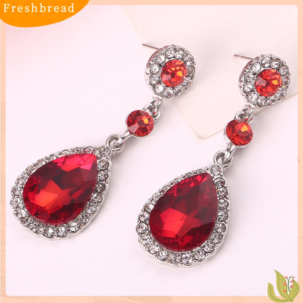 &lt; Freshbread &gt; Pesta Fashion Wanita Berlian Imitasi Mengkilap Bertatahkan Tetesan Air Panjang Menjuntai Stud Earrings