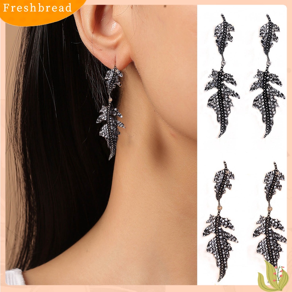 &lt; Freshbread &gt; 1pasang Wanita Drop Anting Bentuk Daun Berlian Imitasi Perhiasan Vintage Berlebihan Menjuntai Anting Hadiah Ulang Tahun