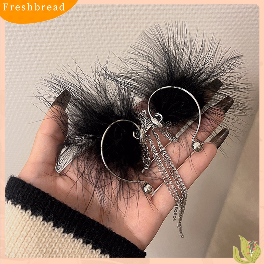 &lt; Freshbread &gt; 1 Pc Klip Anting Mewah Temperamen Bulu Imitasi Tanpa Tindik Rumbai Berdandan High-end Mutiara Imitasi Rumbai Telinga Manset Perhiasan Aksesoris