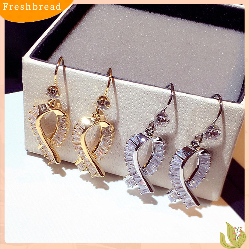 &lt; Freshbread &gt; 1pasang Anting Kait Ikatan Simpul Berlian Imitasi Perhiasan Halus Tahan Lama Drop Earrings Untuk Pakaian Sehari-Hari