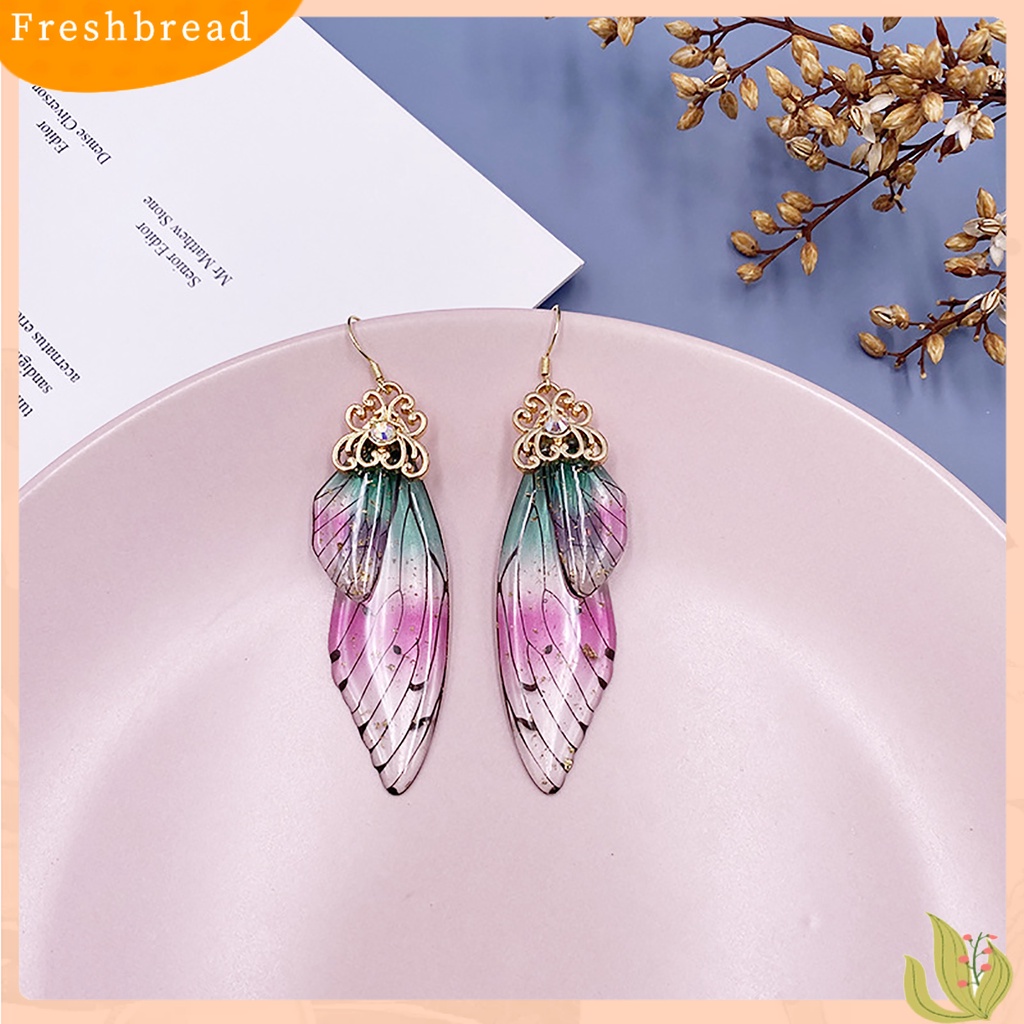 &lt; Freshbread &gt; Wanita Fashion Anting Berlian Imitasi Serangga Kupu-Kupu Sayap Telinga Kait Perhiasan Hadiah