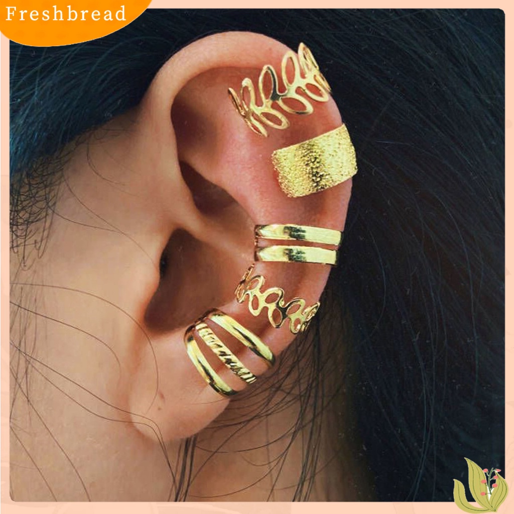 &lt; Freshbread &gt; Klip Anting Berongga Keluar Daun Perhiasan Tanpa Tindik Vintage Kilau Terang Anting Tulang Rawan Palsu Untuk Club