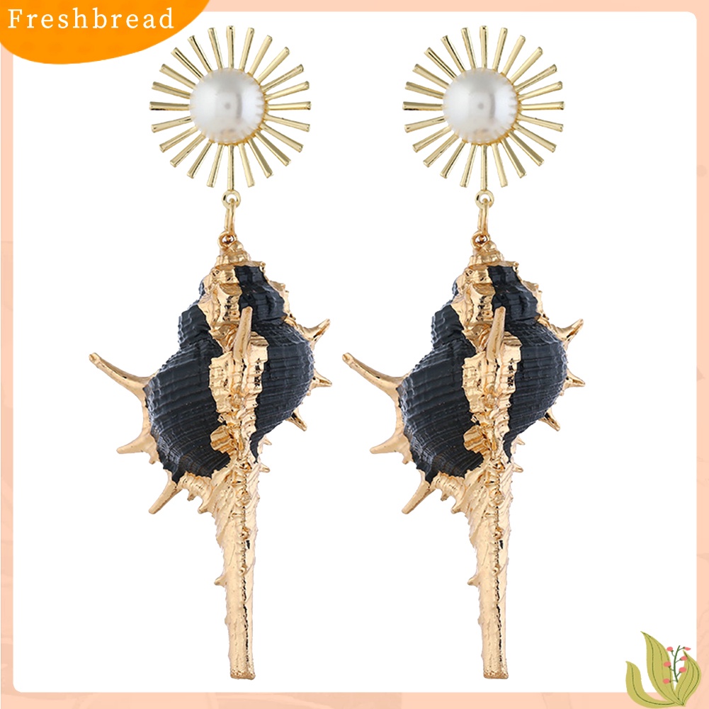 &lt; Freshbread &gt; Bohemian Pantai Wanita Mutiara Imitasi Hias Keong Liontin Statement Stud Earrings