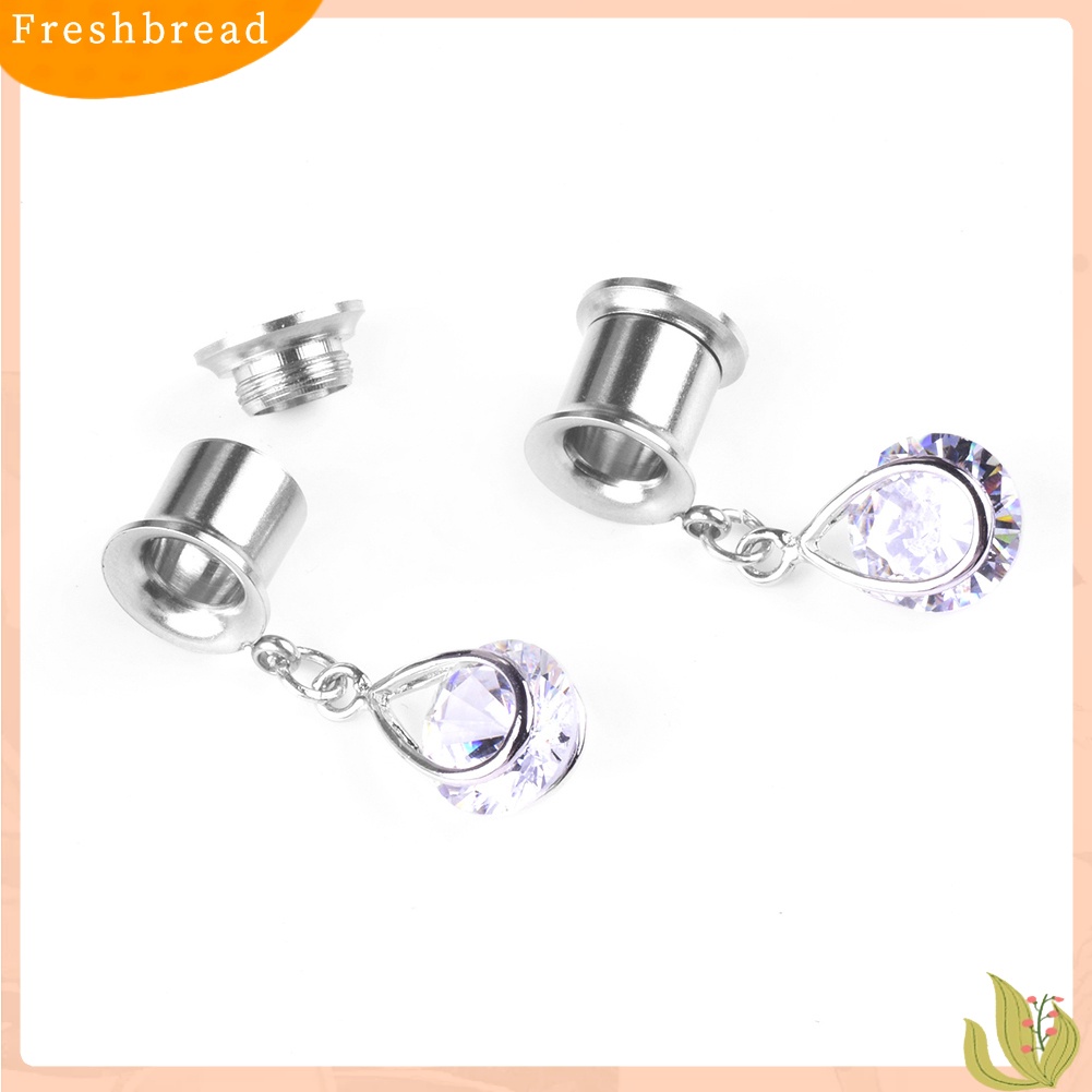 &lt; Freshbread &gt; 1Pc Wanita Teardrop Cubic Zirconia Hias Double Flare Ear Plug Piercing Perhiasan