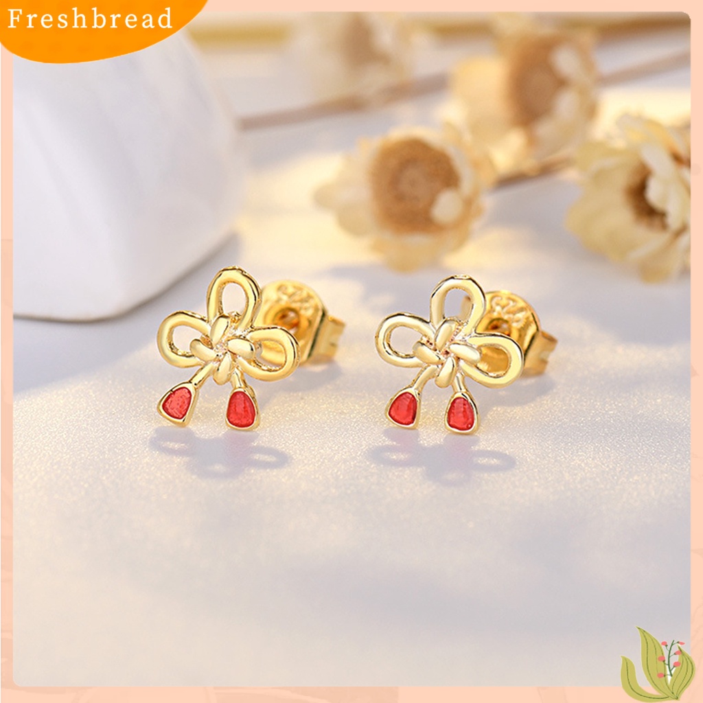 &lt; Freshbread &gt; 1pasang Stud Earrings Indah Busur-Simpul Berlian Imitasi Telinga Dekorasi Tembaga Tindik Studs Wanita Pria Perhiasan Hadiah Ulang Tahun