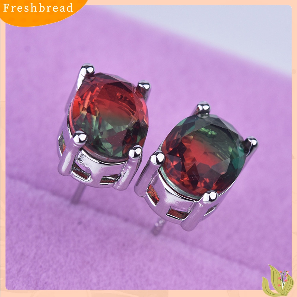 &lt; Freshbread &gt; Fashion Wanita Oval Potong Batu Permata Imitasi Hias Telinga Stud Anting Pesta Perhiasan Hadiah