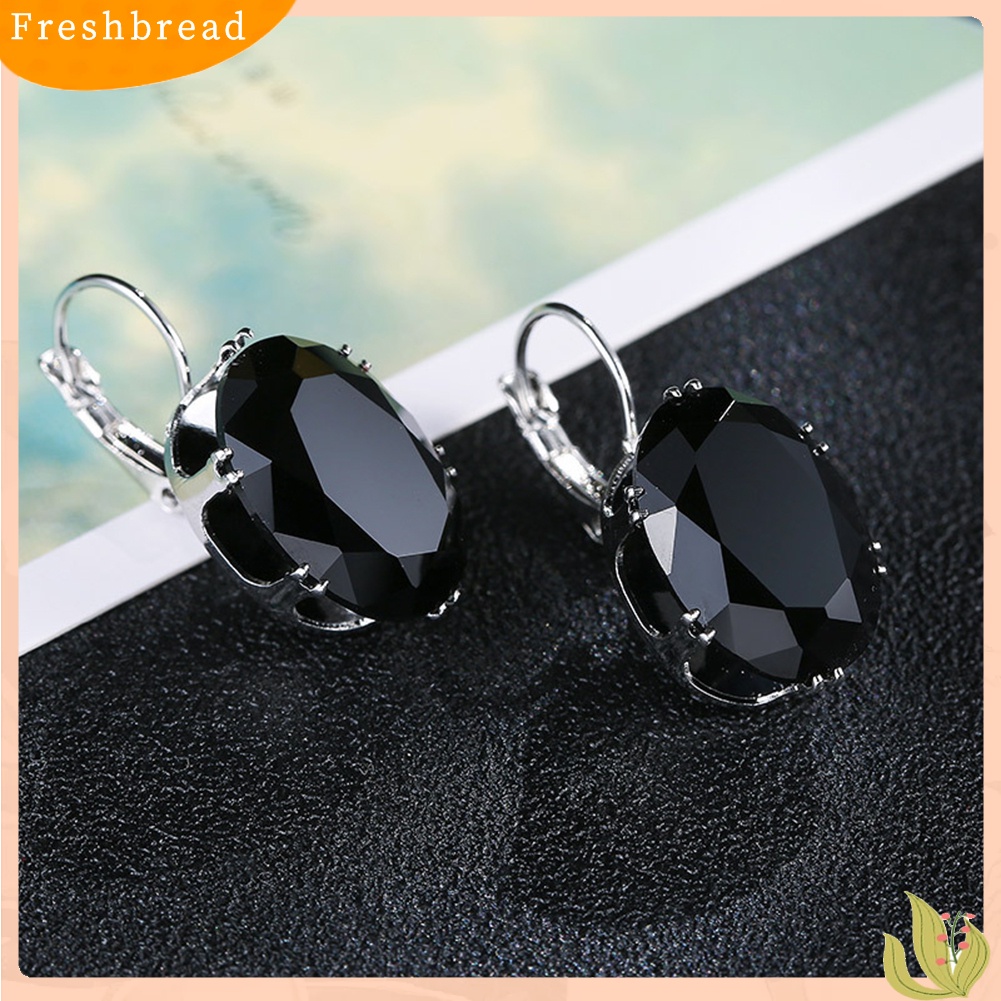 < Freshbread > Wanita Elegan Oval Batu Permata Imitasi Hias Menjuntai Leverback Earrings Perhiasan Hadiah