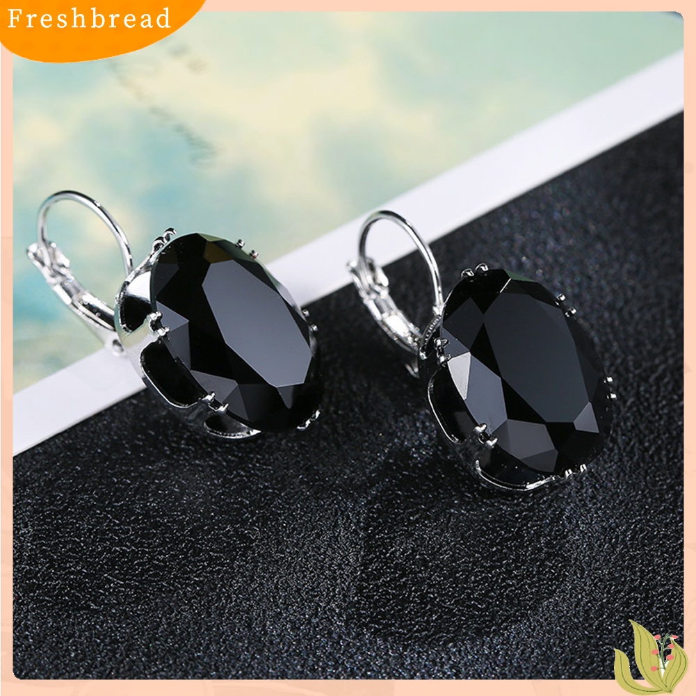 &lt; Freshbread &gt; Wanita Elegan Oval Batu Permata Imitasi Hias Menjuntai Leverback Earrings Perhiasan Hadiah