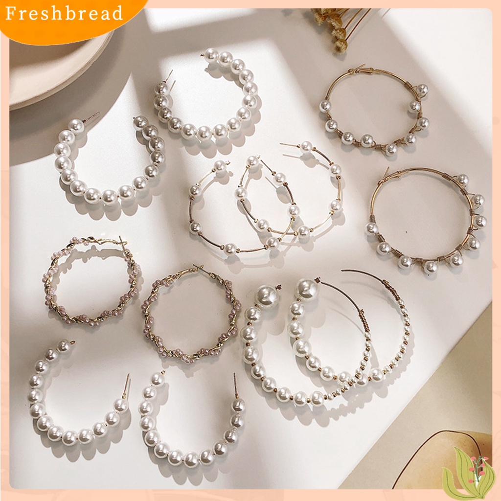 &lt; Freshbread &gt; 1pasang Anting Hoop Vintage C-shaped Putaran Besar Electroplating Wanita Gadis Mutiara Imitasi Lingkaran Anting Perhiasan Dekorasi Hadiah Untuk Pakaian Sehari-Hari