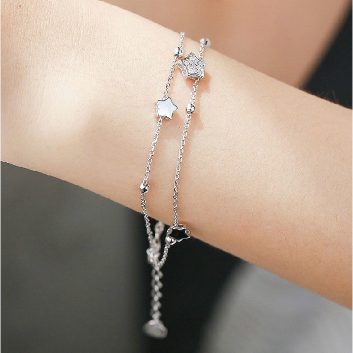 Goldkingdom Fashion Perhiasan Aksesoris Ready Stock Gelang Bintang Gelang Perak Kerajinan Tangan Hadiah Hadiah Sempurna Fashion Korea Double Layer Gelang Wanita