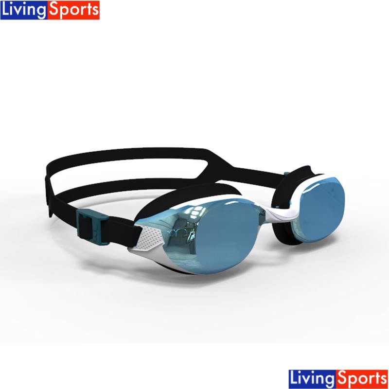 Kacamata Renang Dewasa Swimming Goggles Mirrored Lenses B Fit 500 White Black / Blue Black