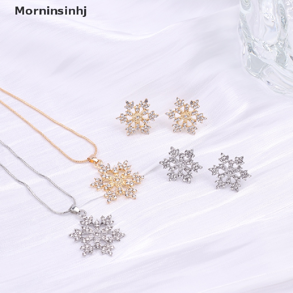 Mornin Snowflake Kalung Anting Set Wanita Fashion Perhiasan Bersinar Logam Liontin Trendi Choker Rantai Pesta Pernikahan Aksesoris Hadiah id