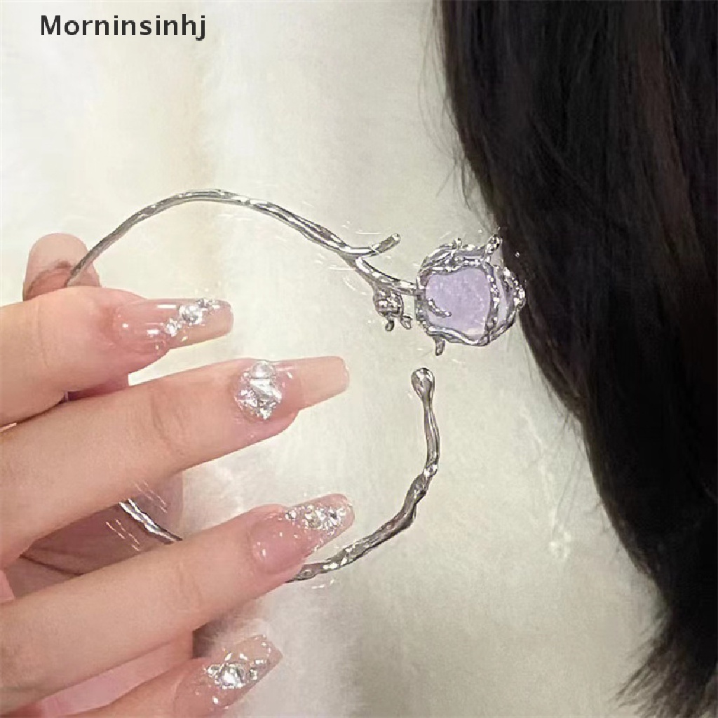 Mornin Tidak Teratur Ungu Rose Gelang Untuk Wanita Gadis Warna Perak Halus Perhiasan Hadiah Terbuka Bangle Gelang Adjustable Bangle Floral Jewelry id