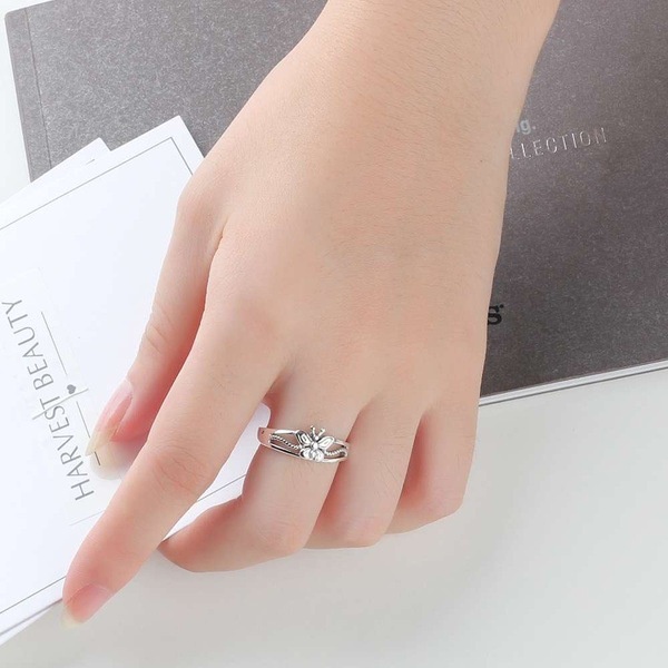 Goldkingdom Aksesoris Perhiasan Fashion Ready Stock Thai Perak Drop Oil Butterfly Ring Ringan Wanita Celup Hitam Engagement Ring