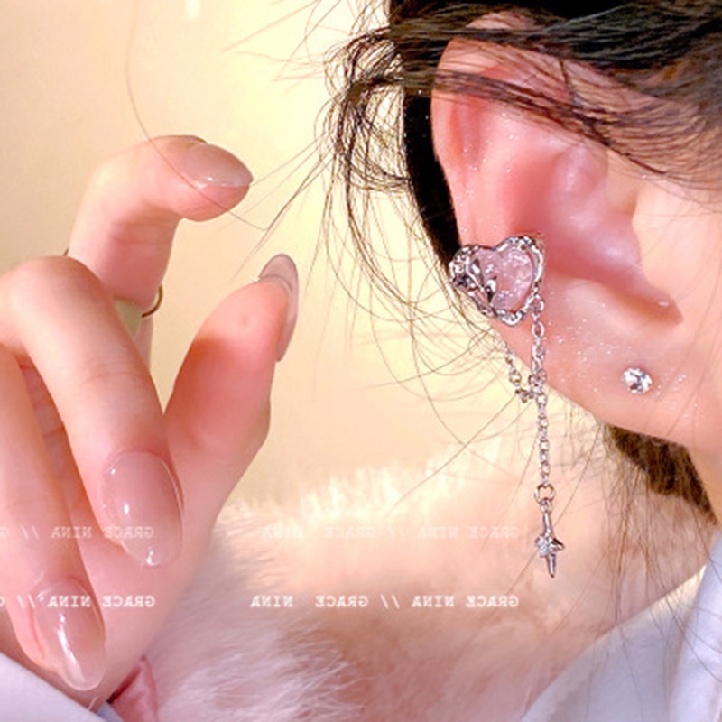 Anting Klip Hati Bahan Alloy Kristal Korea Untuk Wanita