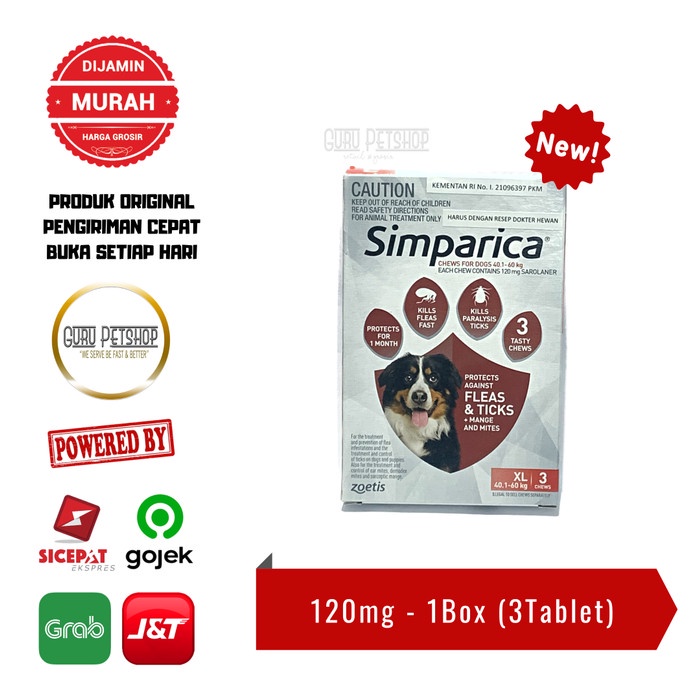 Simparica Obat Kutu Anjing Tablet Kunyah - Red 120mg (Berat 40-80kg)